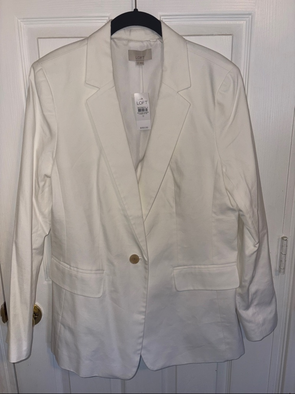 LOFT White Single-Button Notch-Lapel Blazer